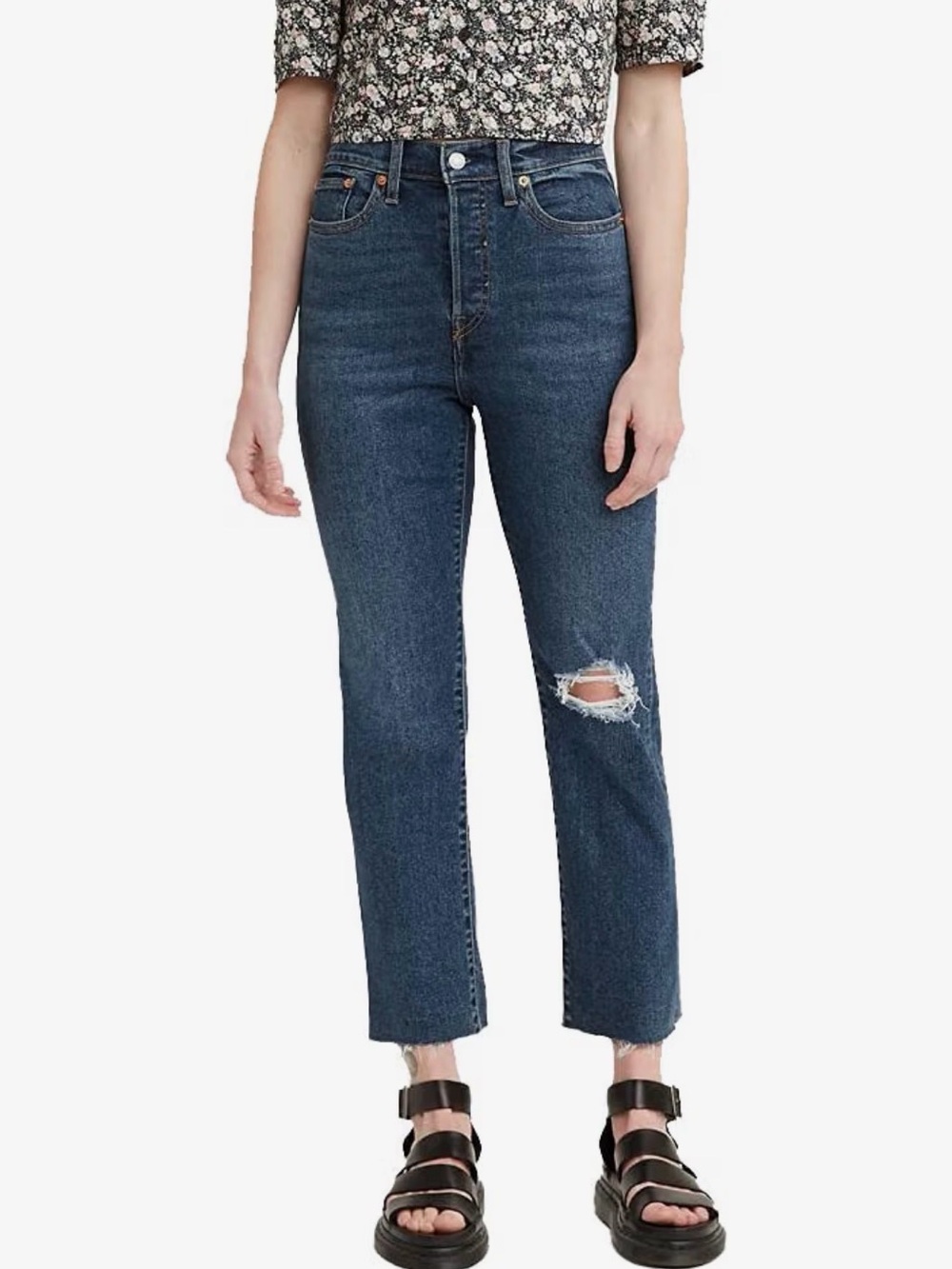 Levi's Wedgie Straight Distressed Jeans - Dark Blue